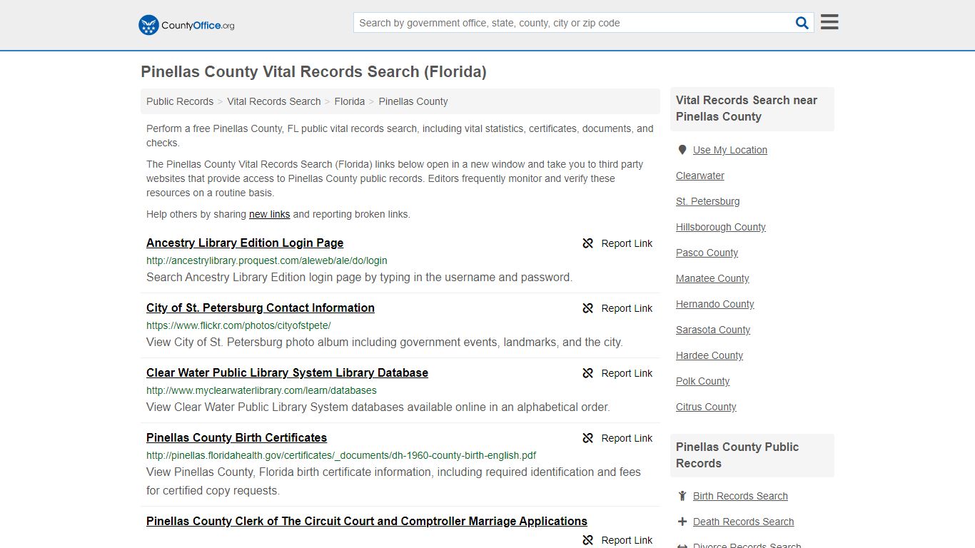 Vital Records Search - Pinellas County, FL (Birth, Death ...